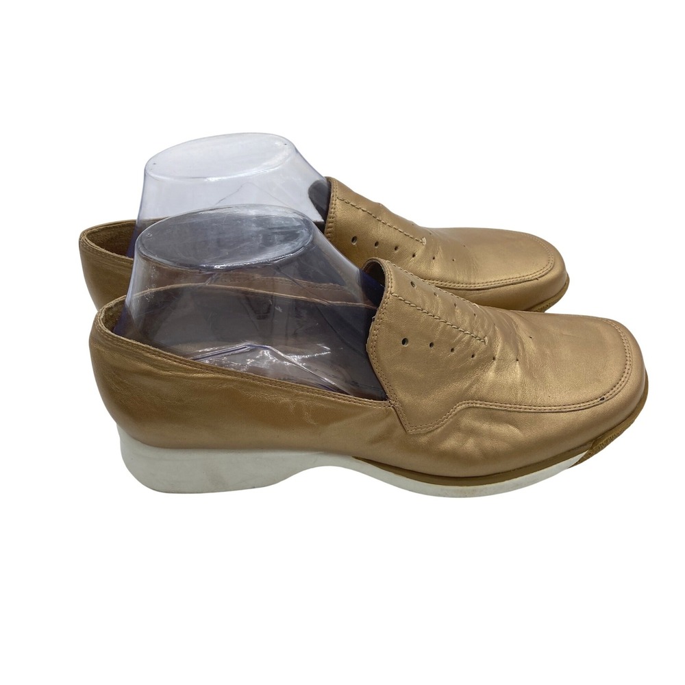 BCBG Paris Metallic Gold Leather Slip On Loafer Flats Women 9B/39.5